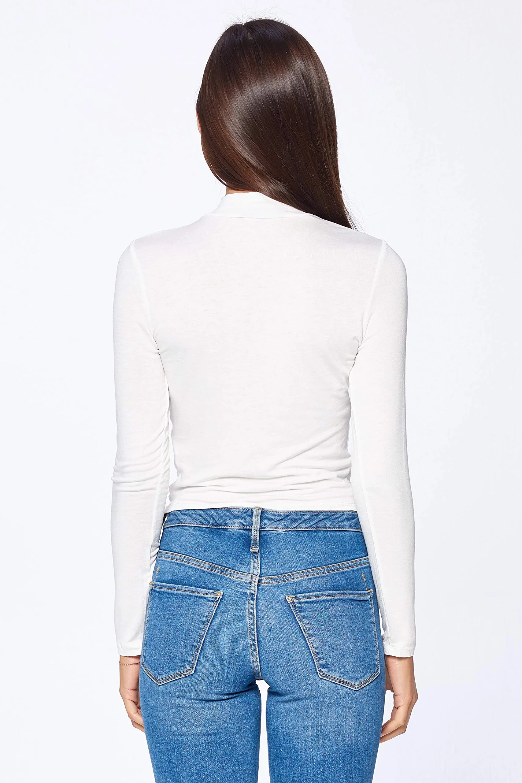 Khanomak Women's Long Sleeve Mock Neck Twist Front Crop Top