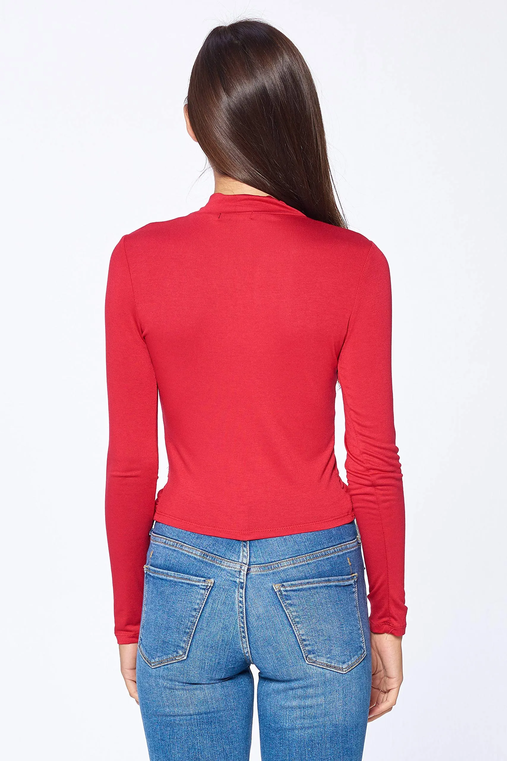 Khanomak Women's Long Sleeve Mock Neck Twist Front Crop Top