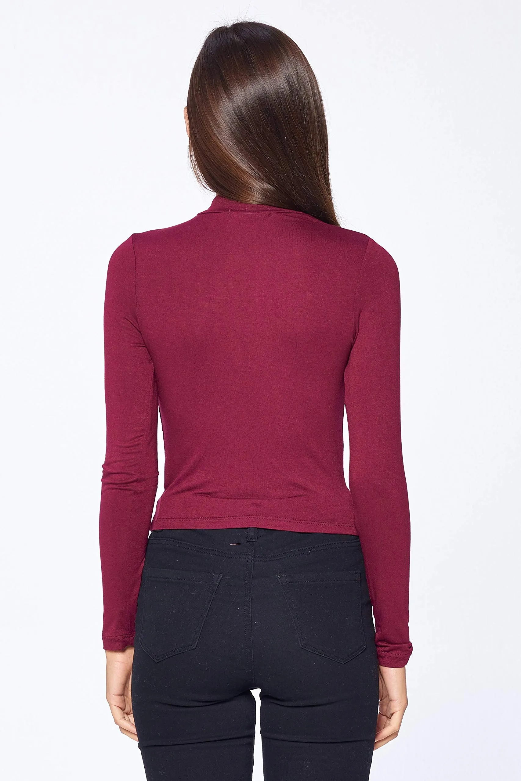 Khanomak Women's Long Sleeve Mock Neck Twist Front Crop Top