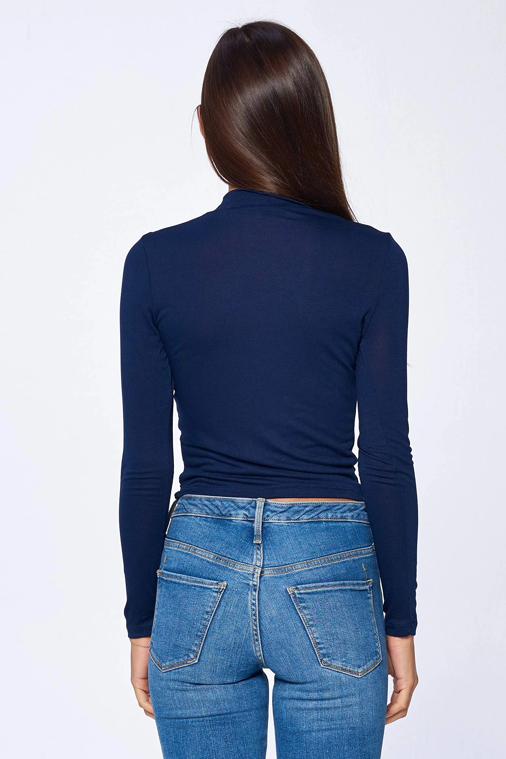 Khanomak Women's Long Sleeve Mock Neck Twist Front Crop Top