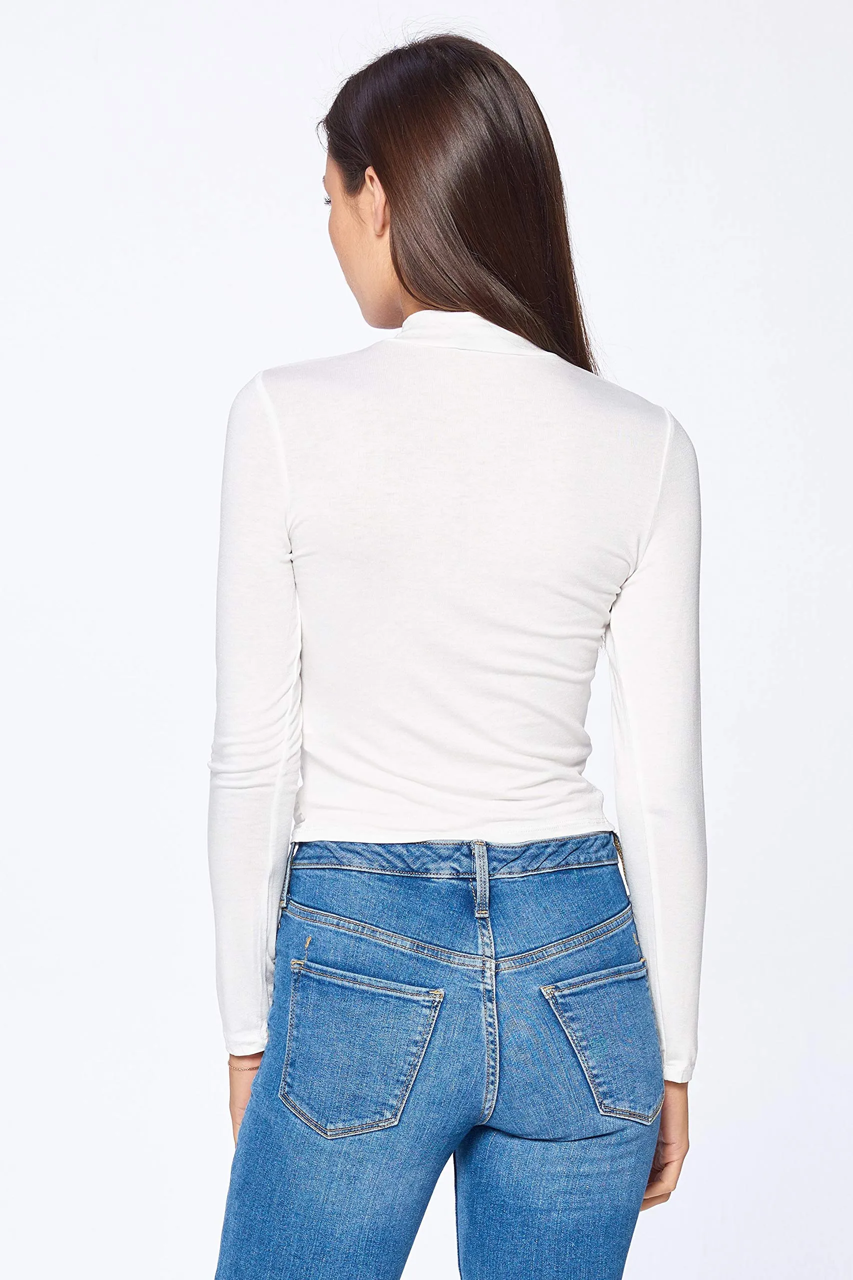 Khanomak Women's Long Sleeve Mock Neck Twist Front Crop Top