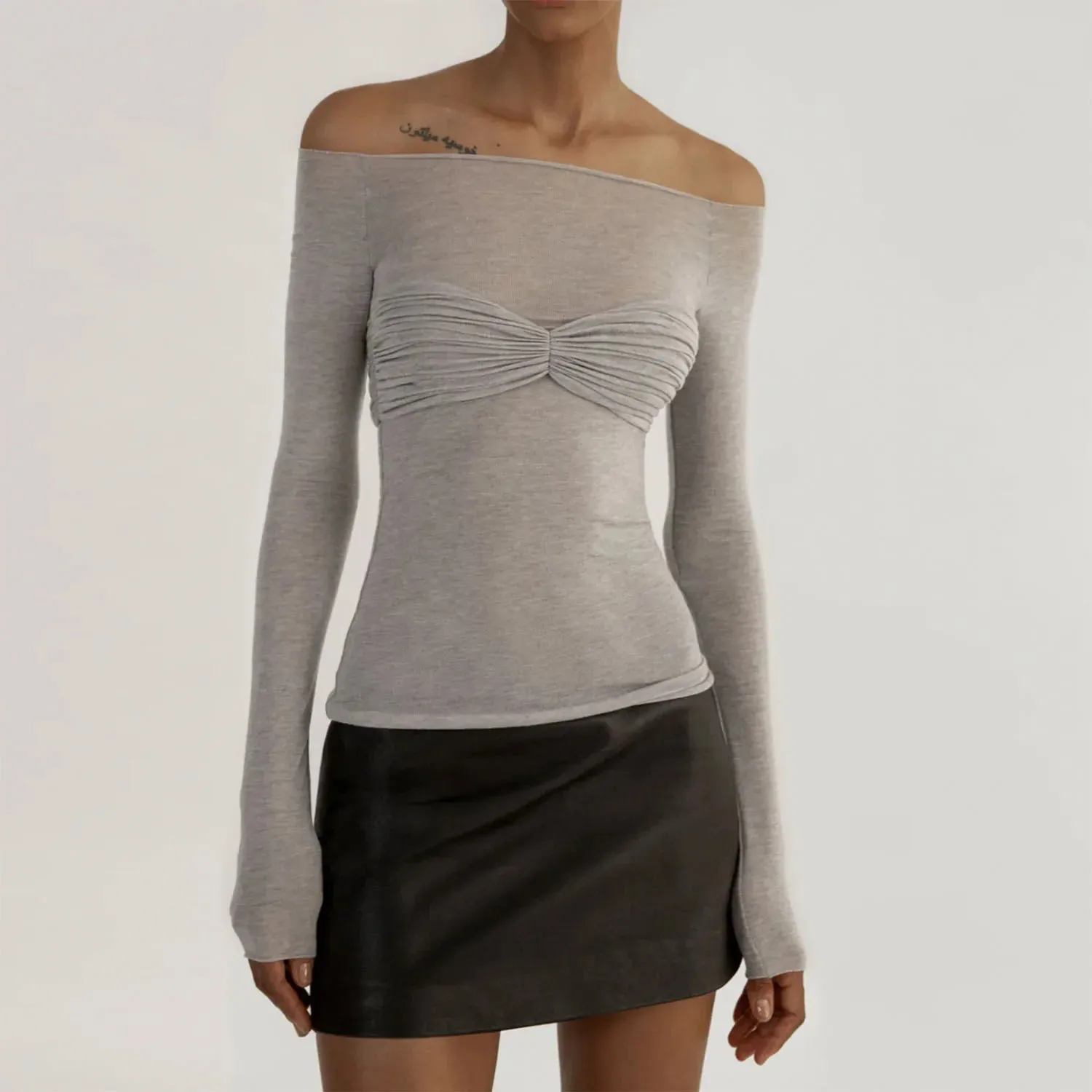 Lace Summer Shoulder Knit White Sleeve Long Sheer Twist Off T-shirt