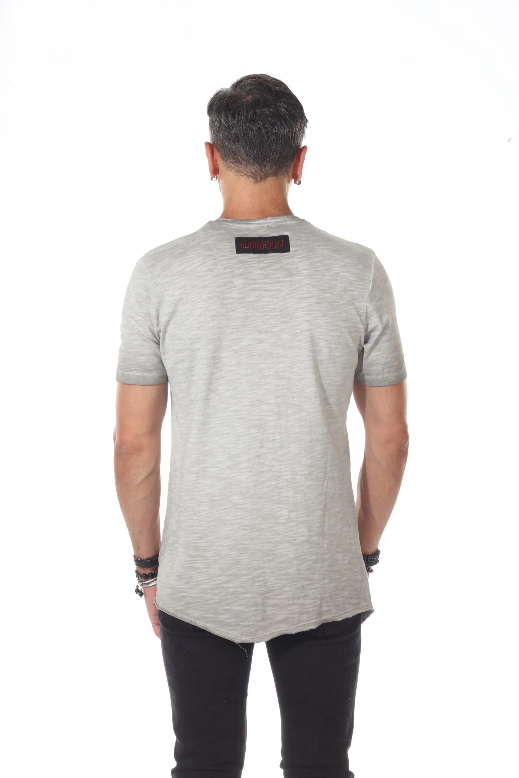 Light Heather Grey Extended Fashion Tshirt With Diagonal piping and diagonal Cut On Bottom and Back