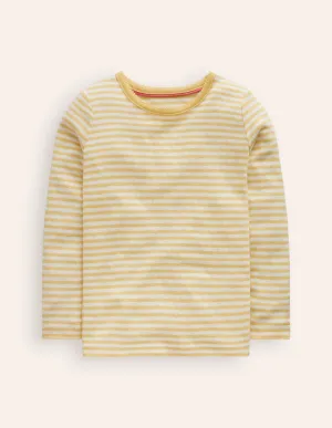 Long Sleeve Pointelle Top-Ivory/ Yellow Stripe
