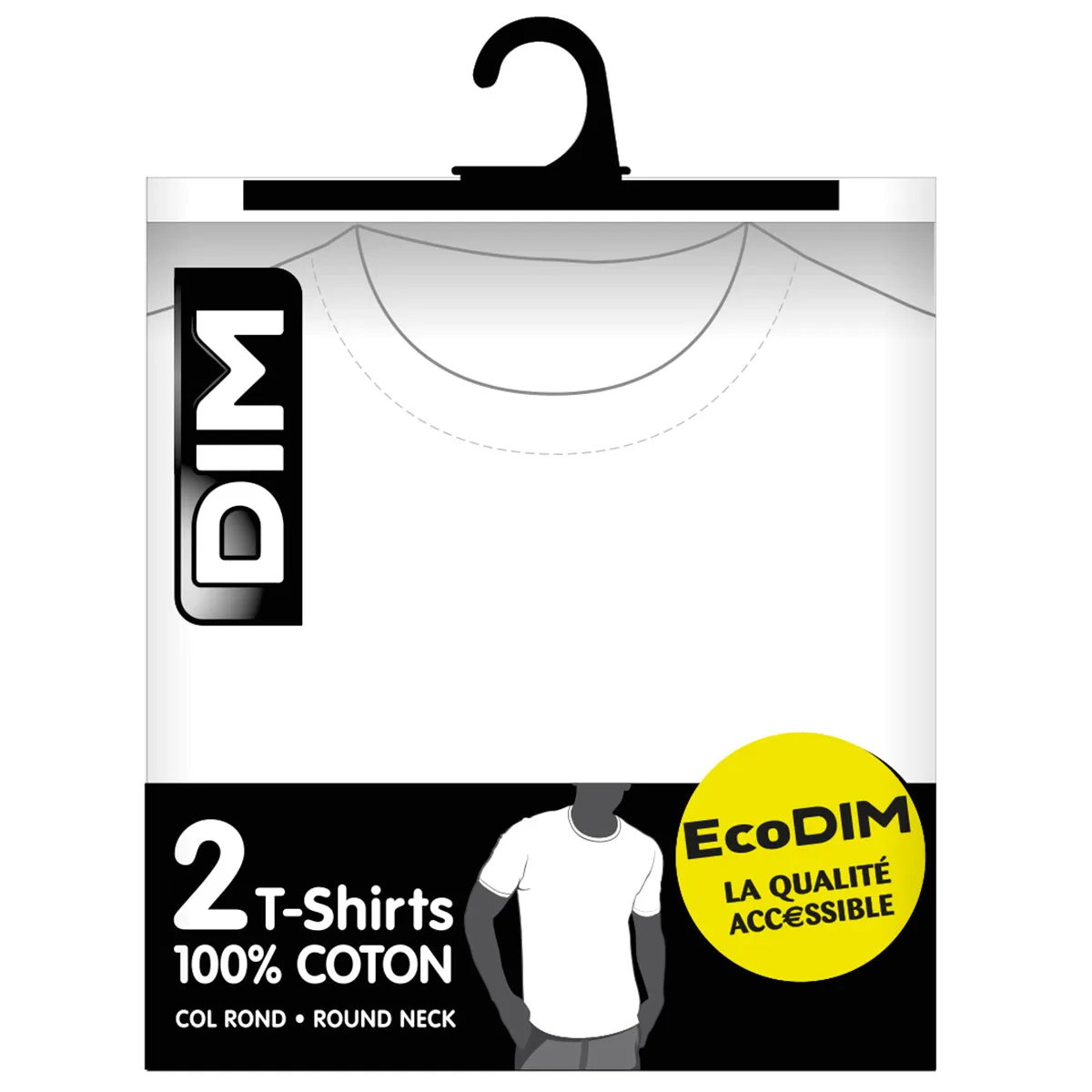 Lot de 2 t-shirts blancs col rond 100% coton EcoDIM