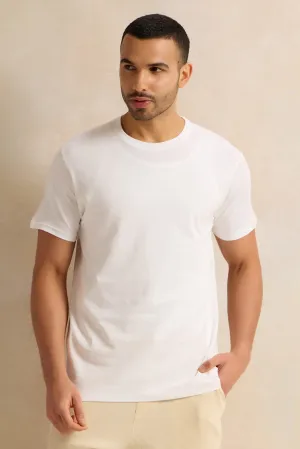 Men White Solid T-Shirt
