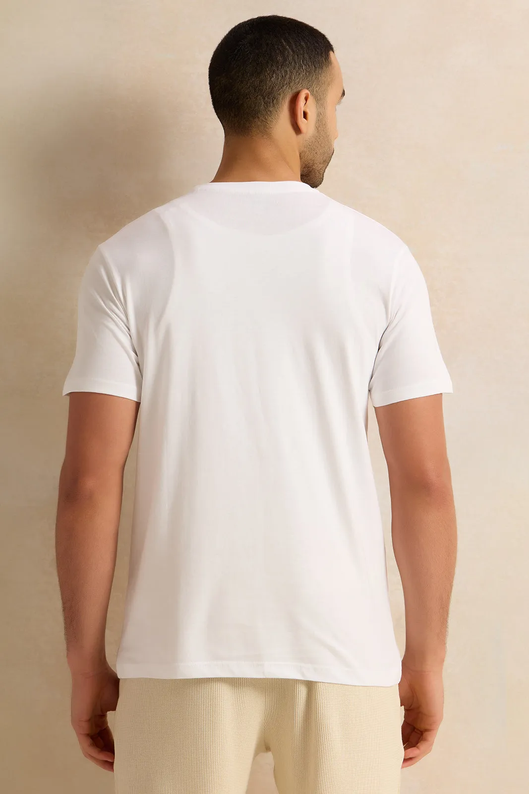 Men White Solid T-Shirt
