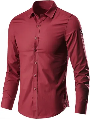 Men's Long Sleeve Button Down Shirts Solid Slim Fit Dress Shirt Casual Business Formal Shirts Wrinkle-Resistant Shirt