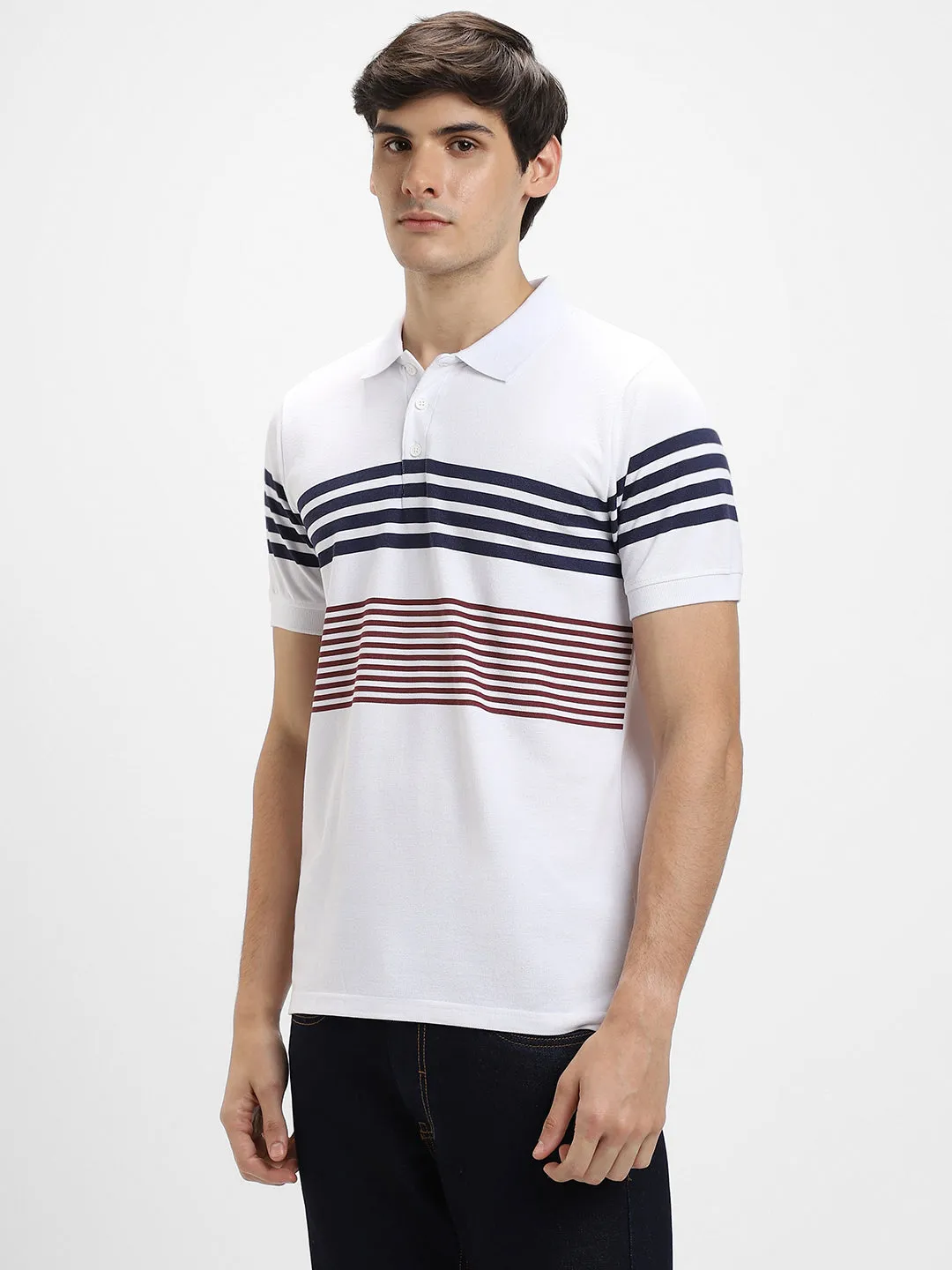 Men's Polo Regular Fit Y/D Stripes White T-shirt