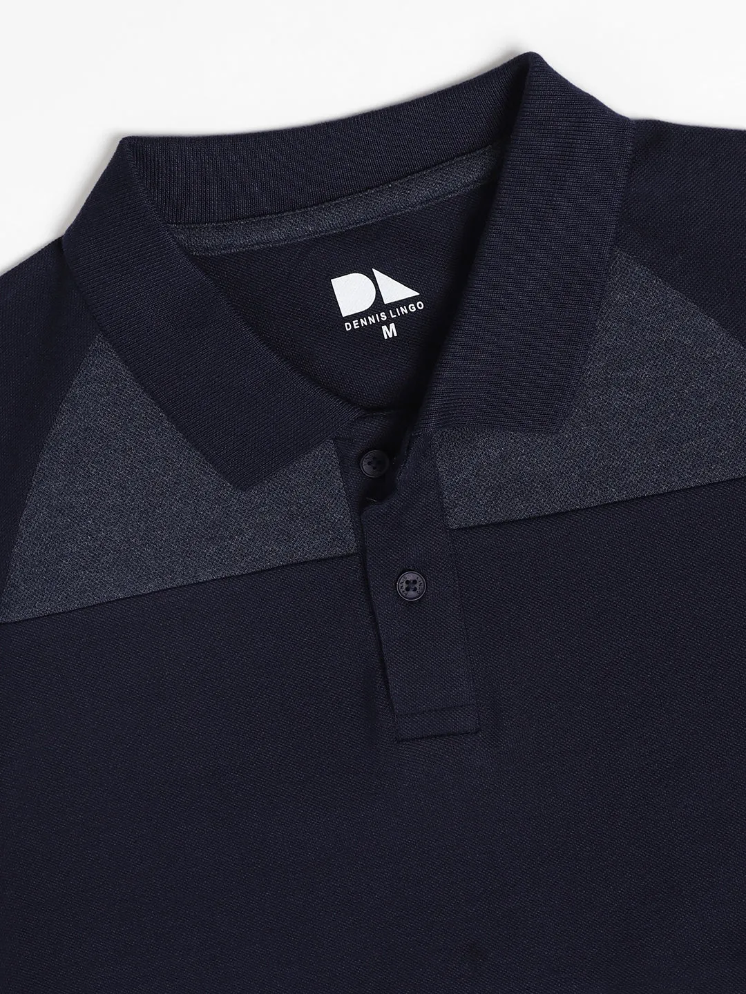 Men's Spread Collar Regular Fit Colorblock Navy T-shirt