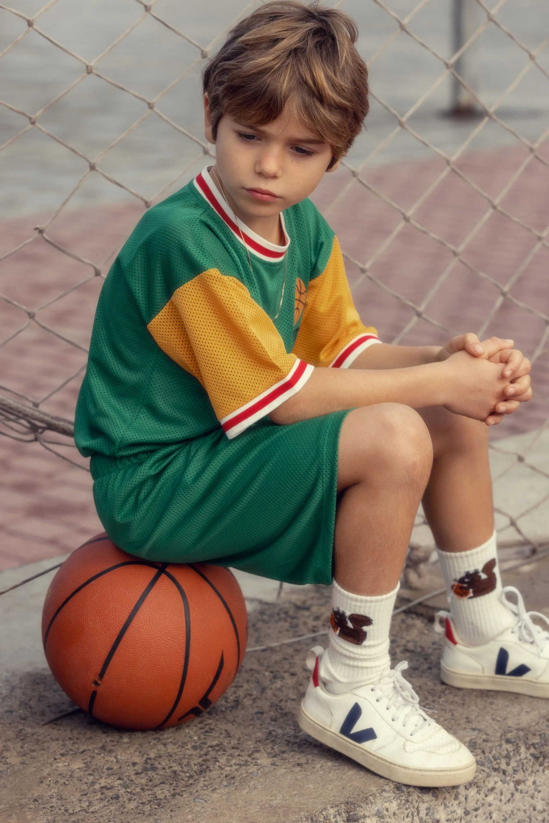 Mini Rodini Boys Basket Mesh T-Shirt in Green