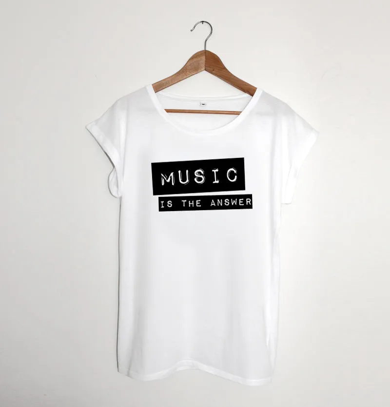 Music Is The Answer Tshirt White Tunic Style