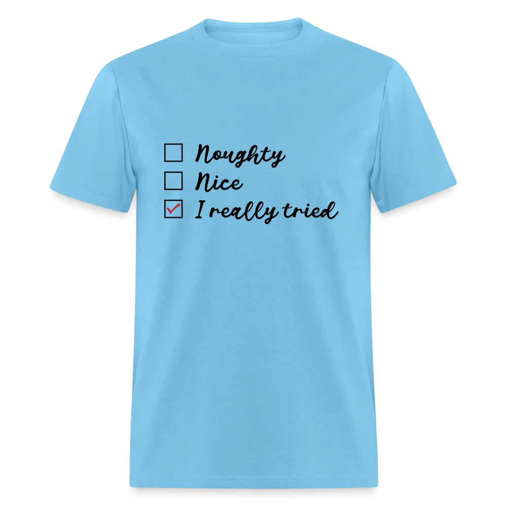 Naughty, Nice, I Really Tried T-Shirt (Naughty or Nice Fun Tee)