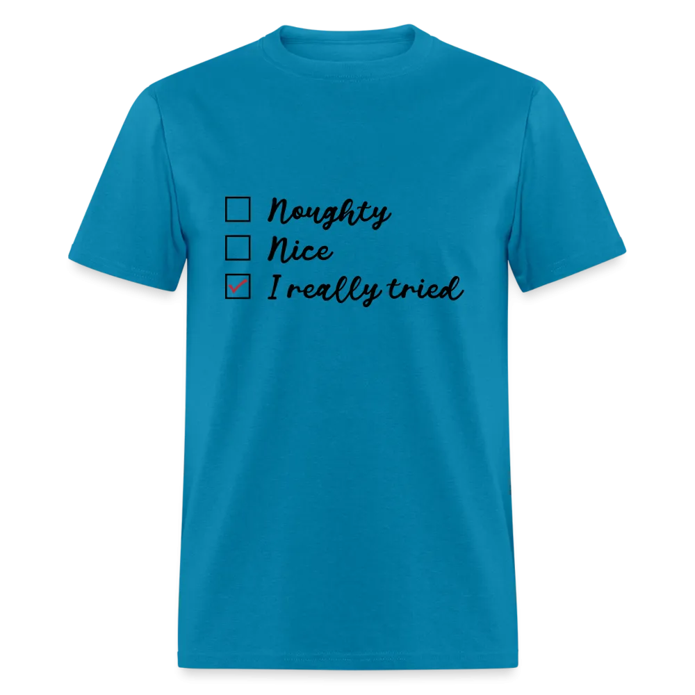 Naughty, Nice, I Really Tried T-Shirt (Naughty or Nice Fun Tee)