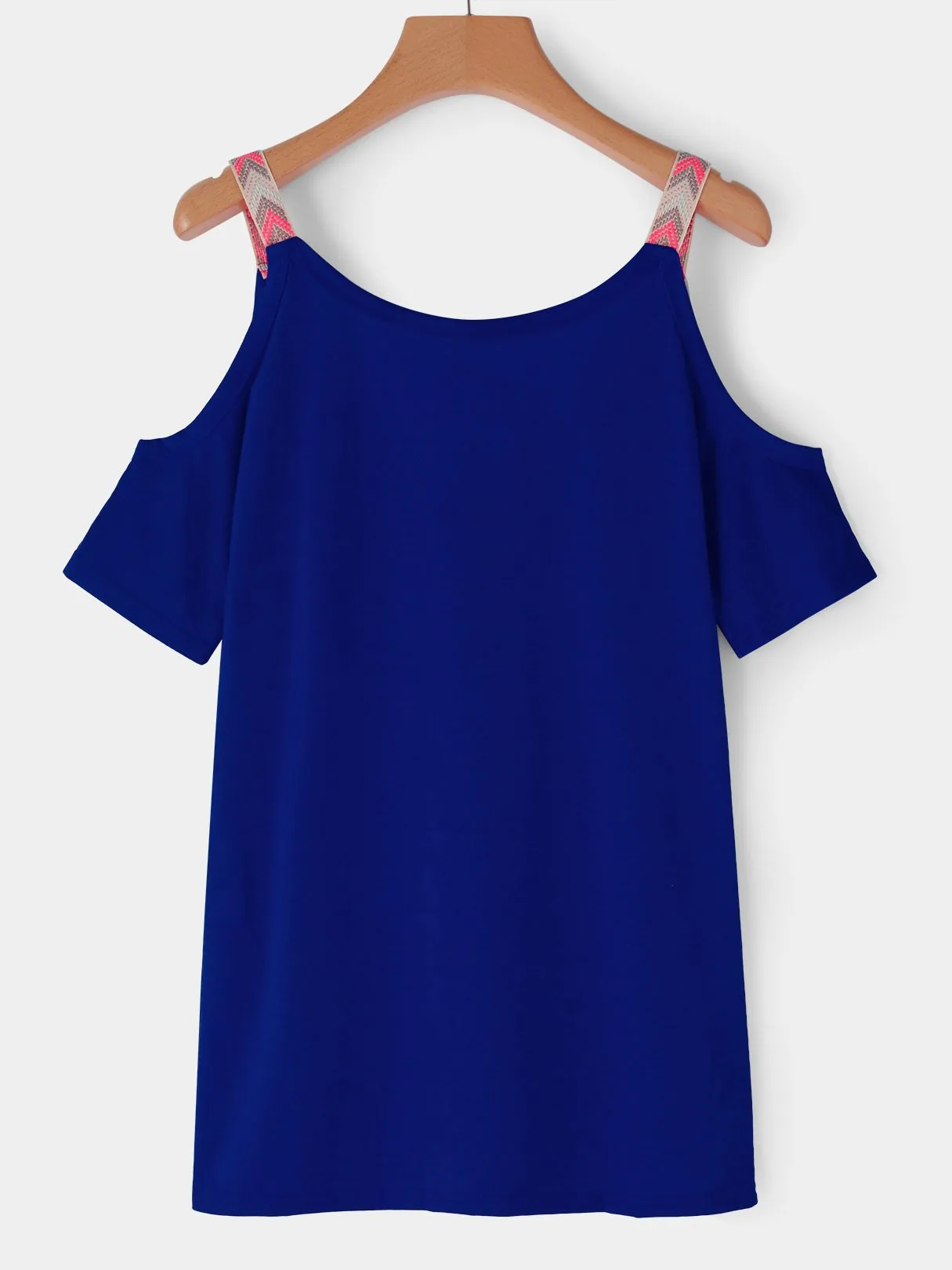 OEM ODM Cold Shoulder Deep V Neck Cut Out Short Sleeve Blue T-Shirts