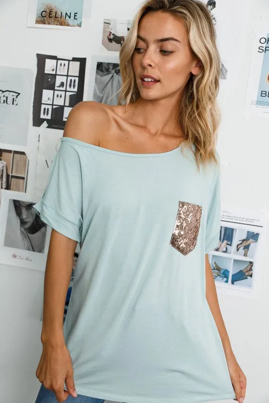 ONE SHOULDER SEQUINCE PK TOP