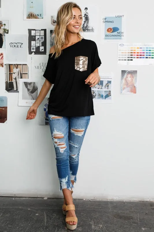 ONE SHOULDER SEQUINCE PK TOP