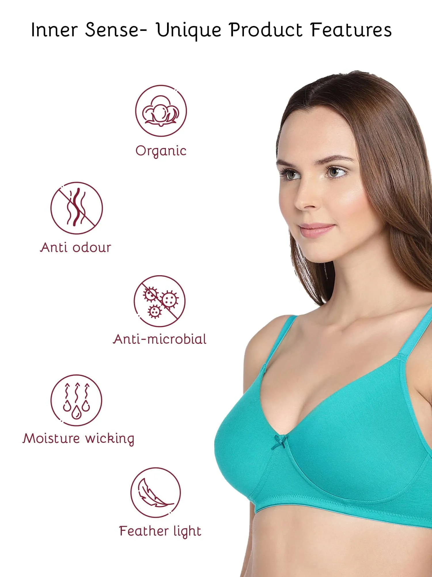 Organic Cotton  Antimicrobial Seamless Everyday Bra-ISB084-Peacock Green-