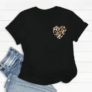 Painted Leopard Heart Black T Shirt