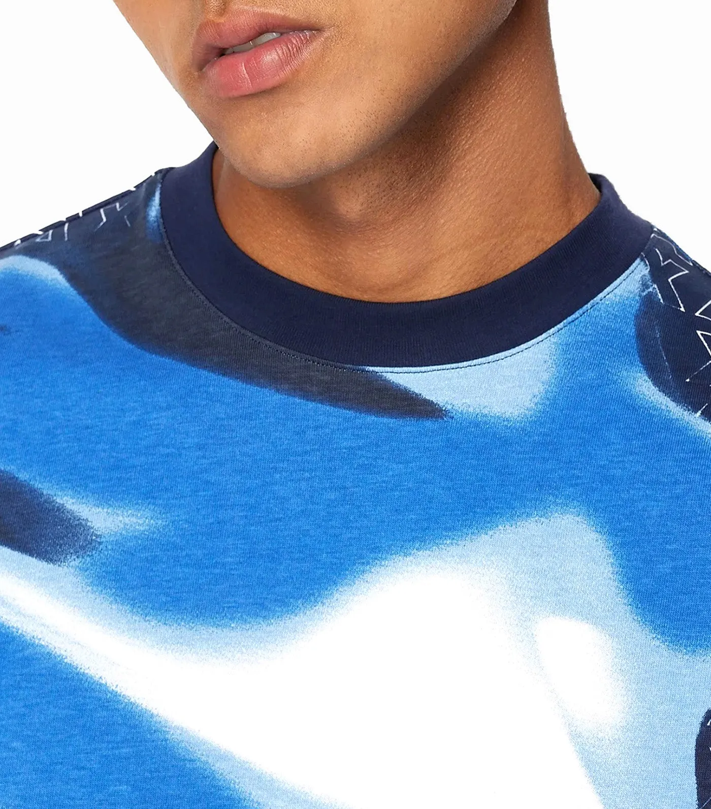Patterned Cotton Regular Fit Crew Neck Tee Navy Chrome