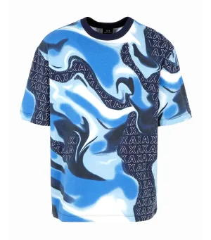 Patterned Cotton Regular Fit Crew Neck Tee Navy Chrome