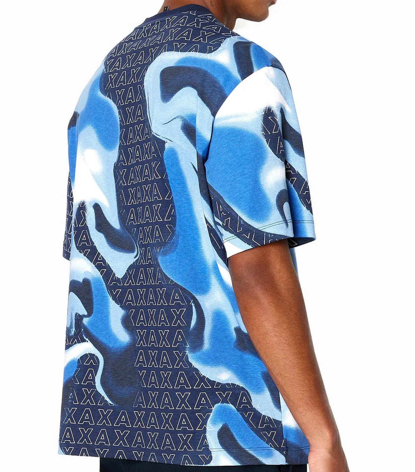 Patterned Cotton Regular Fit Crew Neck Tee Navy Chrome