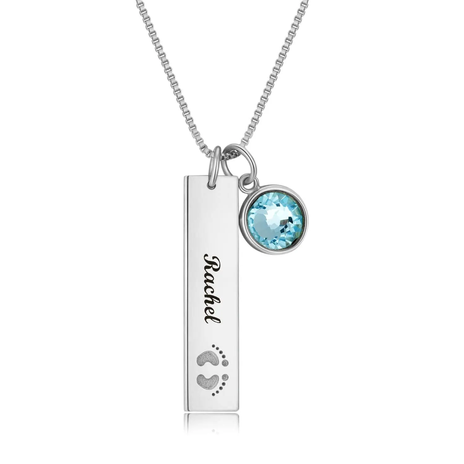 Personalized Name Rectangle Graphic Birthstone Necklace