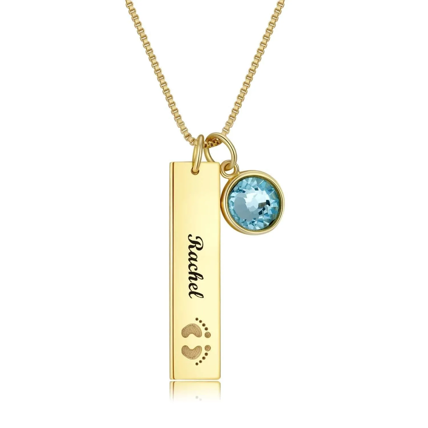 Personalized Name Rectangle Graphic Birthstone Necklace