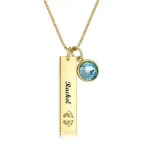 Personalized Name Rectangle Graphic Birthstone Necklace