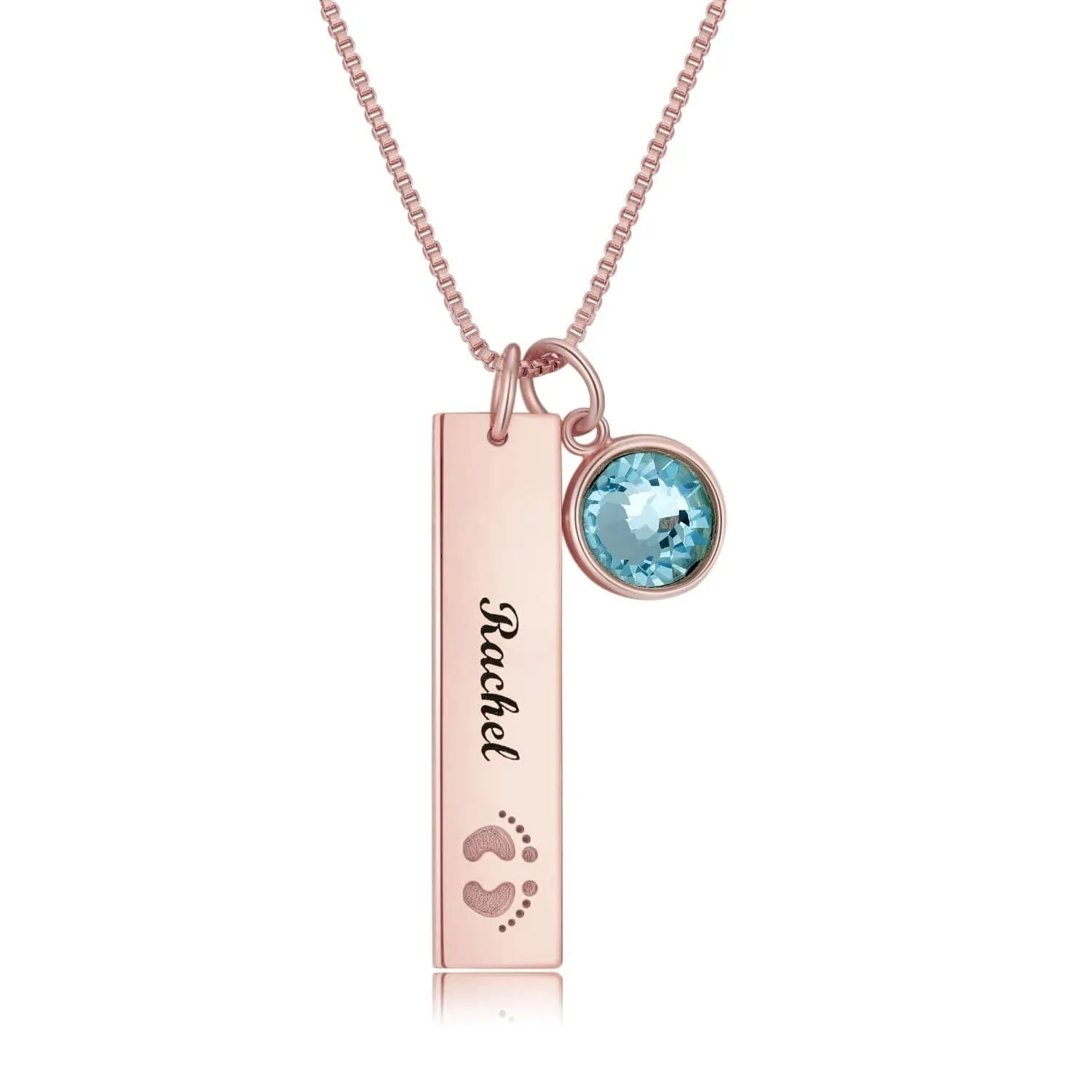 Personalized Name Rectangle Graphic Birthstone Necklace
