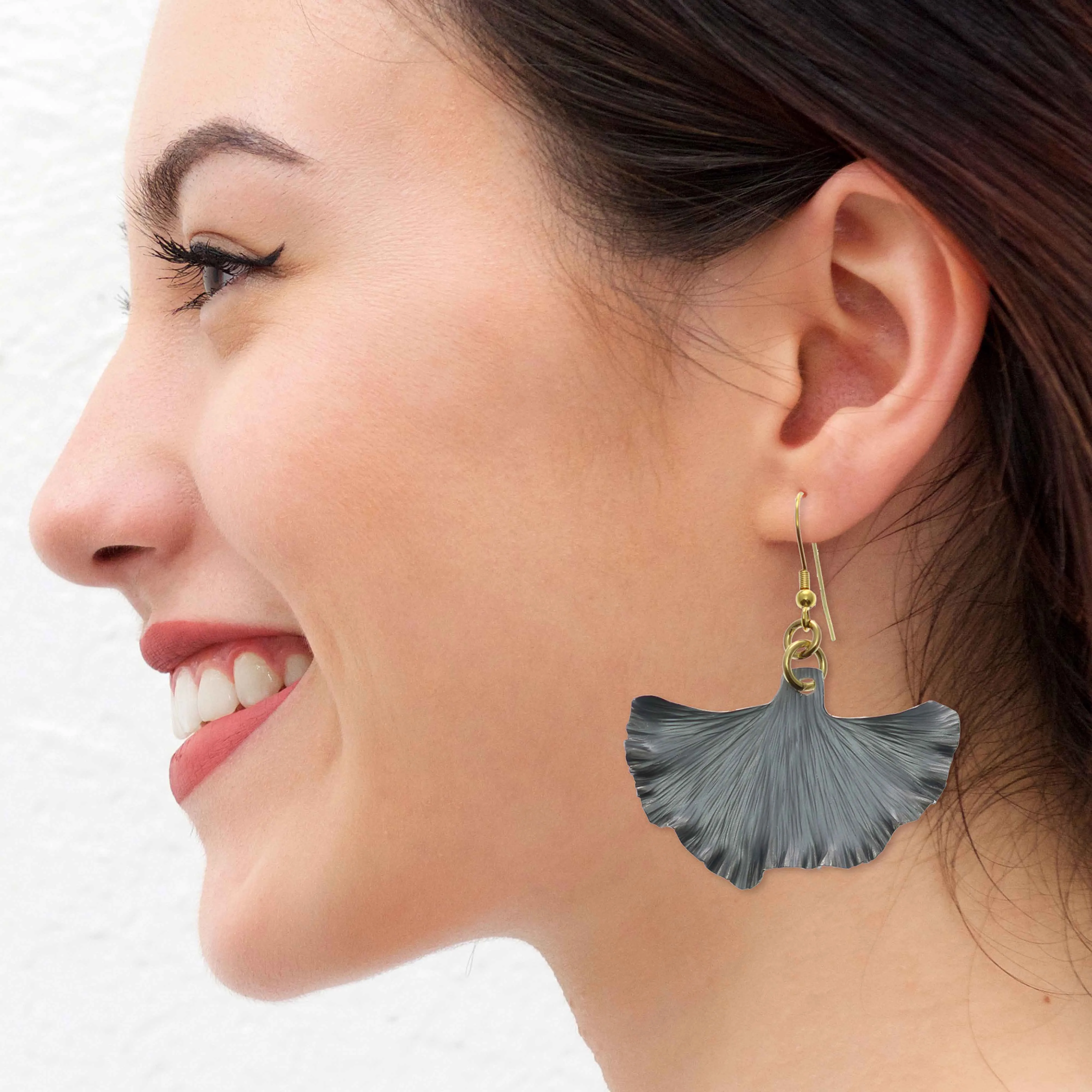 Pewter Gray Anodized Aluminum Medium Ginkgo Leaf Earrings