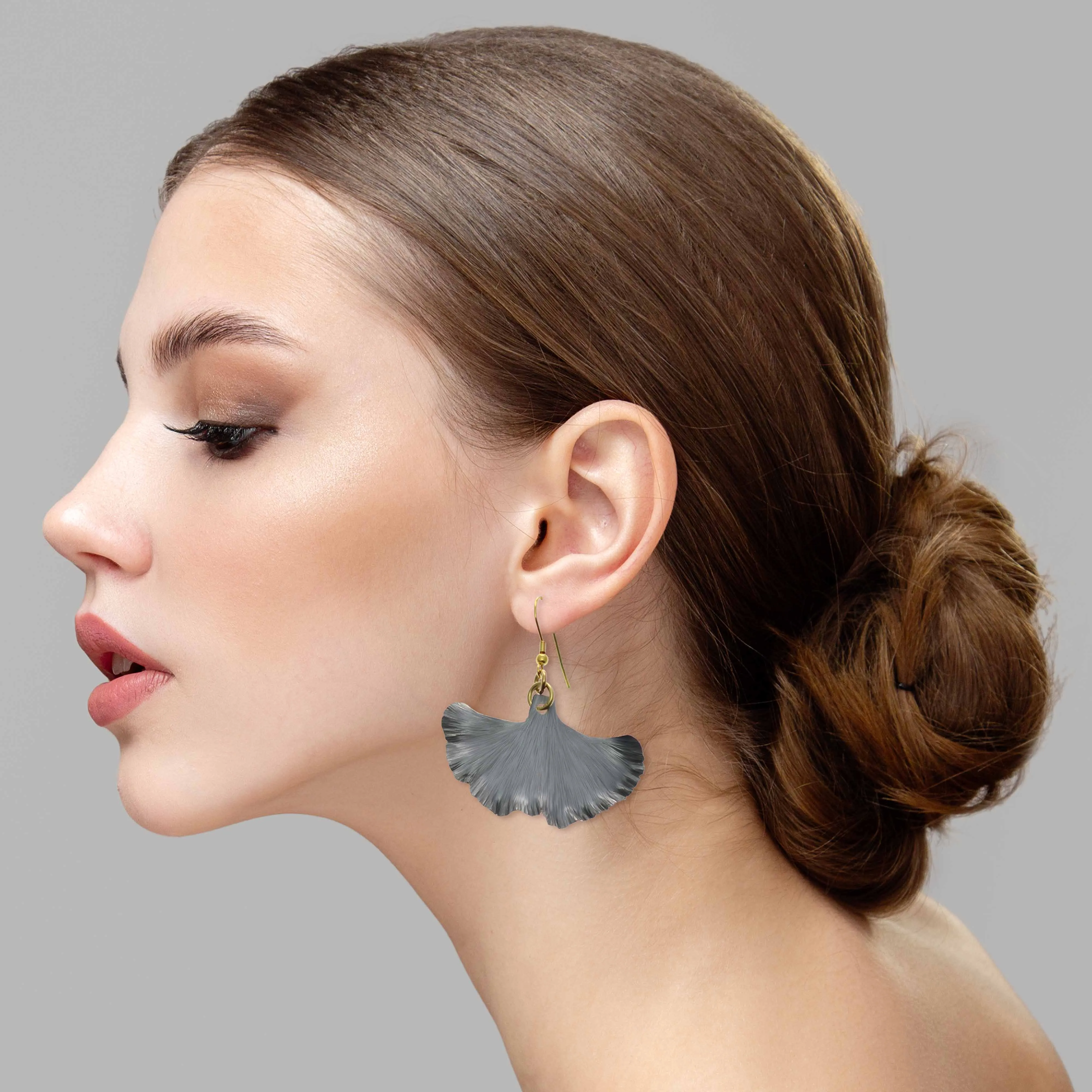Pewter Gray Anodized Aluminum Medium Ginkgo Leaf Earrings