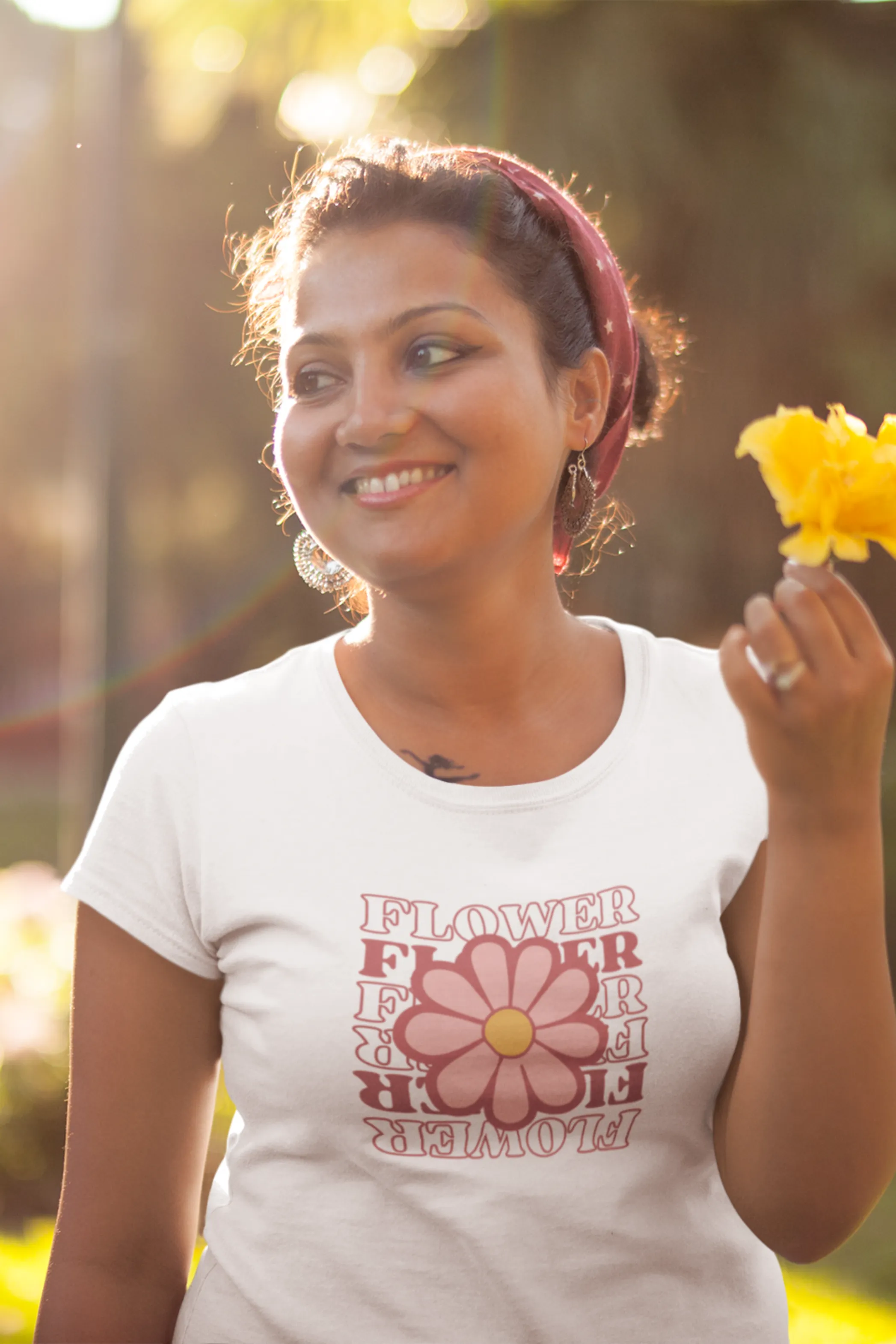 Pink Playful Flower Printed Scoop Neck T-shirt for women