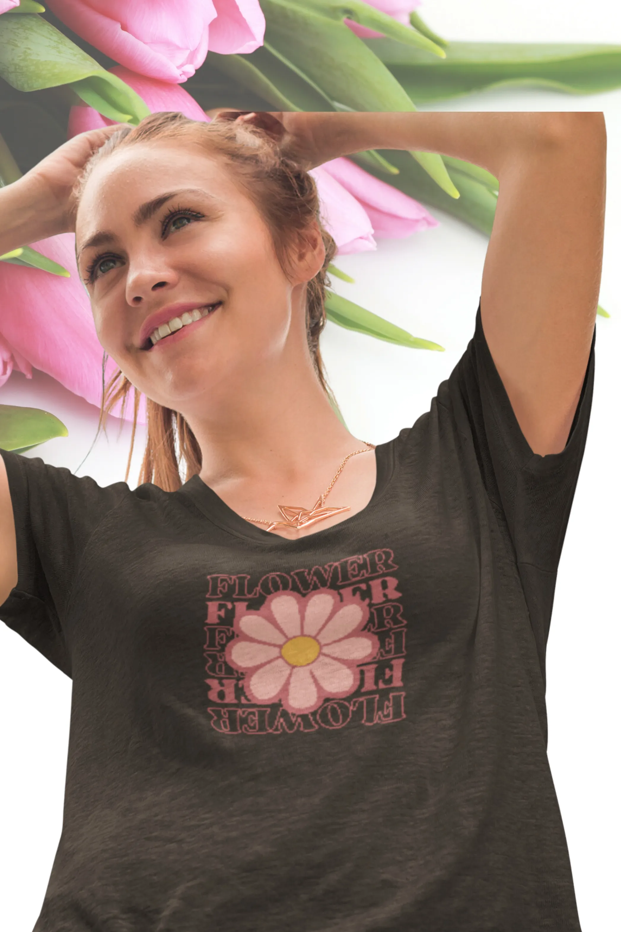 Pink Playful Flower Printed Scoop Neck T-shirt for women