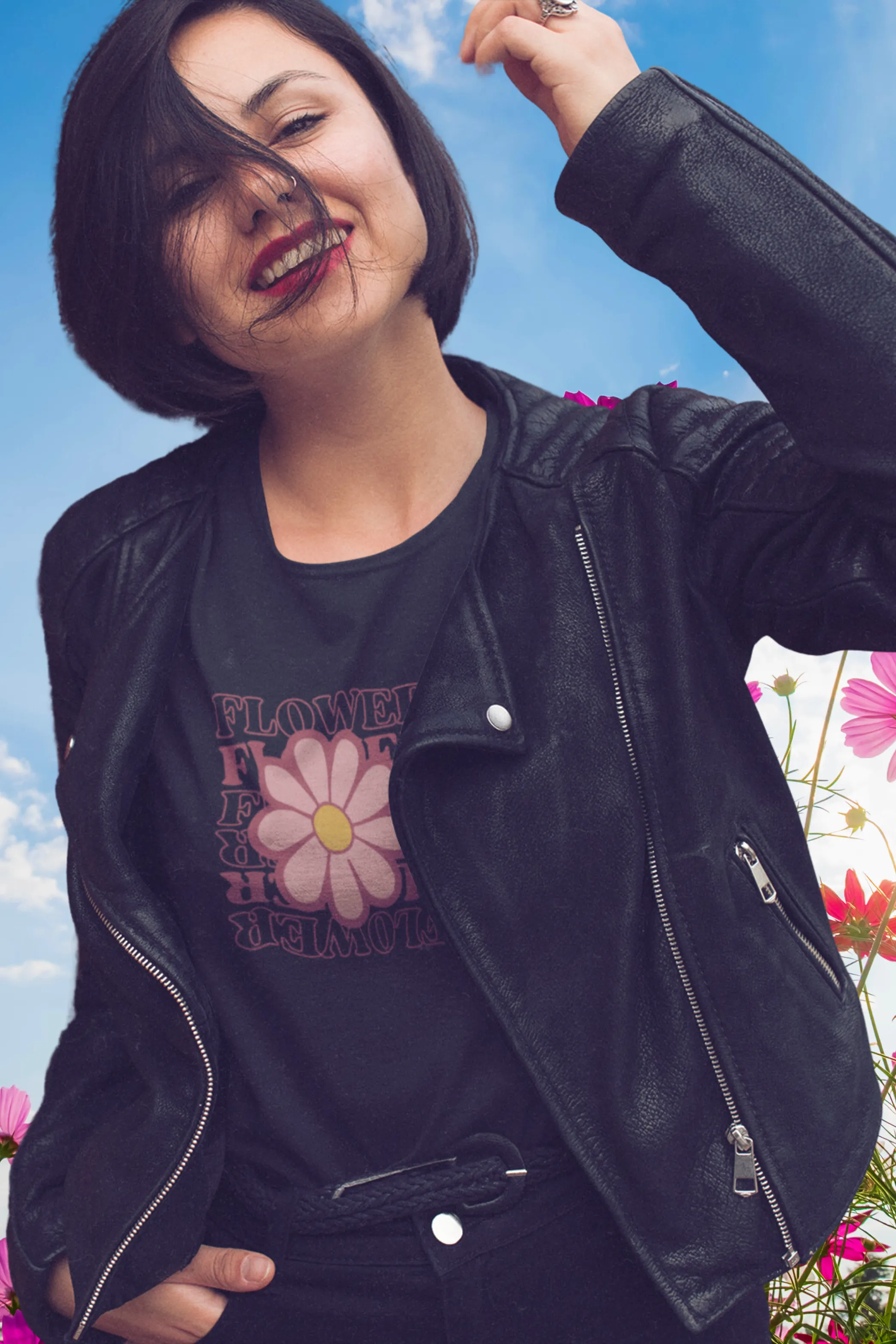Pink Playful Flower Printed Scoop Neck T-shirt for women