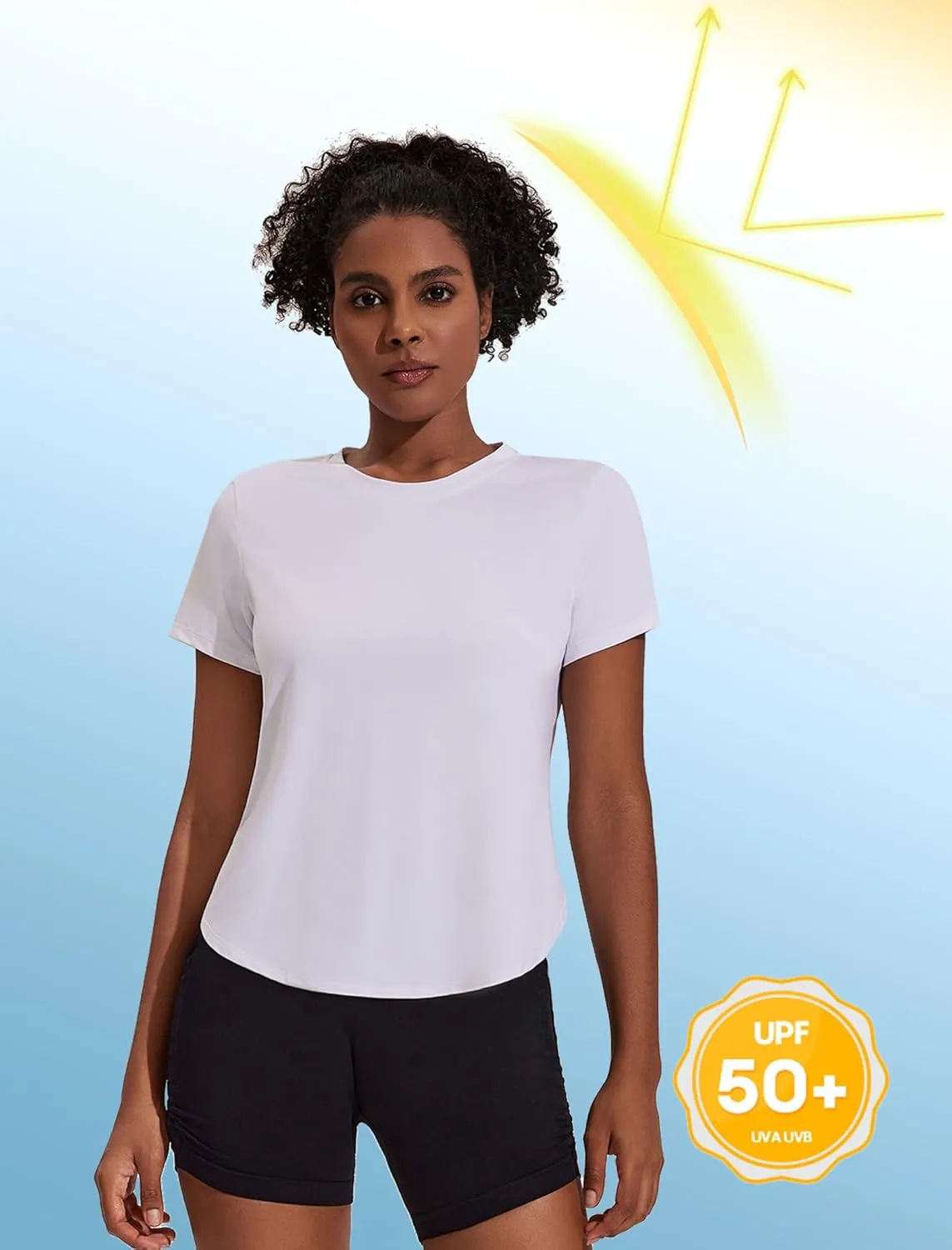 PINSPARK Workout Tops for Women UPF 50  Yoga Shirts Short Sleeve Athletic Tops with Side Slits Running Gym Tee Top Loose Fit