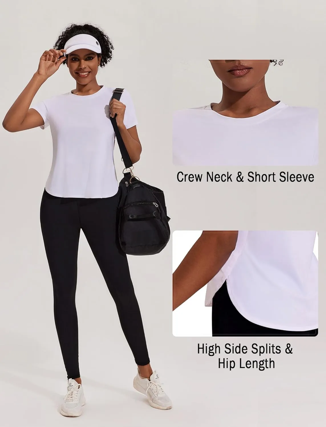 PINSPARK Workout Tops for Women UPF 50  Yoga Shirts Short Sleeve Athletic Tops with Side Slits Running Gym Tee Top Loose Fit