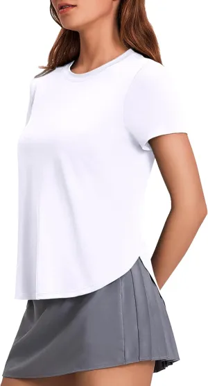 PINSPARK Workout Tops for Women UPF 50  Yoga Shirts Short Sleeve Athletic Tops with Side Slits Running Gym Tee Top Loose Fit