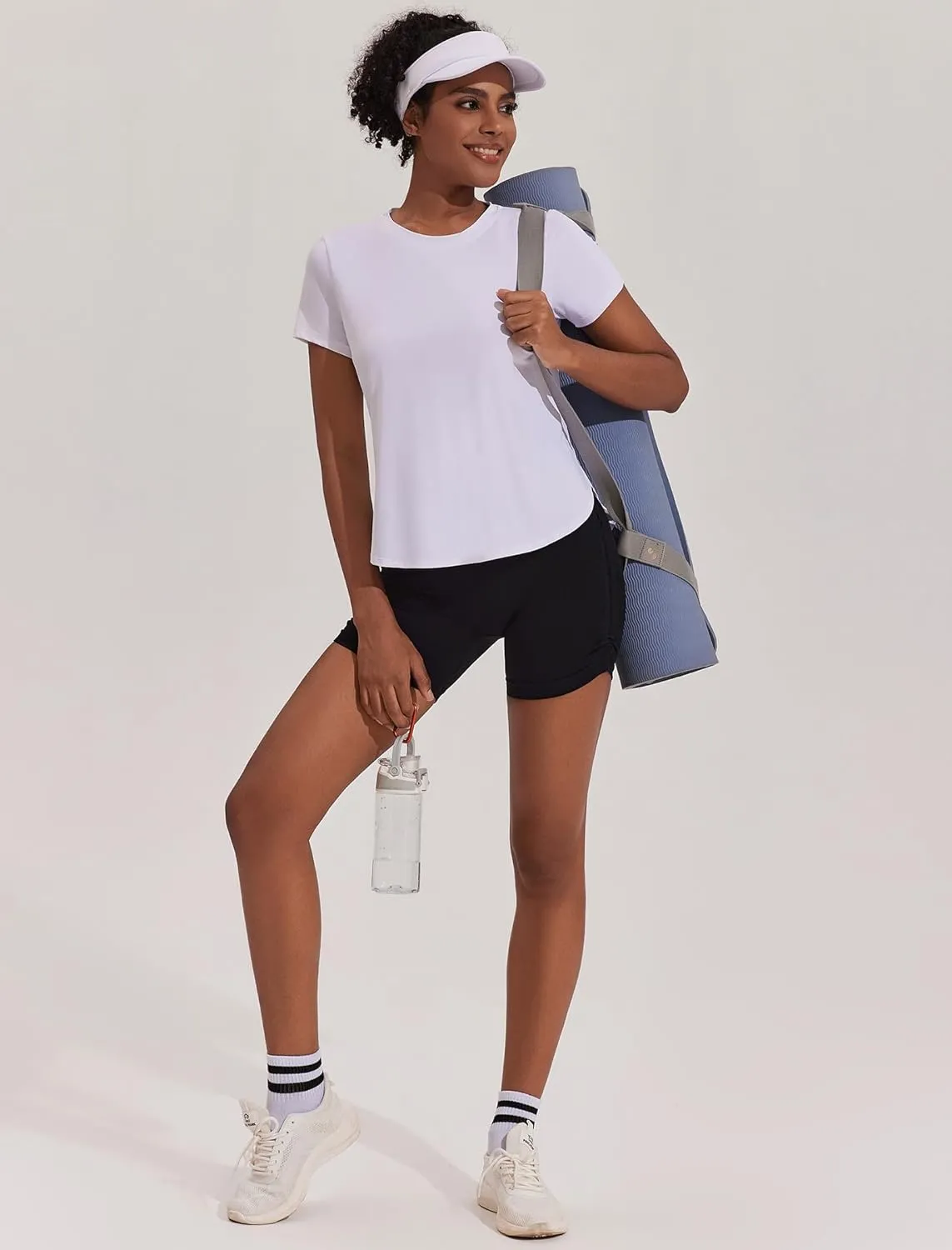 PINSPARK Workout Tops for Women UPF 50  Yoga Shirts Short Sleeve Athletic Tops with Side Slits Running Gym Tee Top Loose Fit