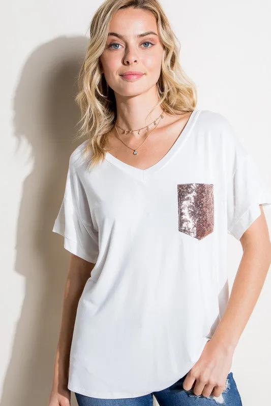 PLUS SOLID SEQUIN POCKET BOXY TOP