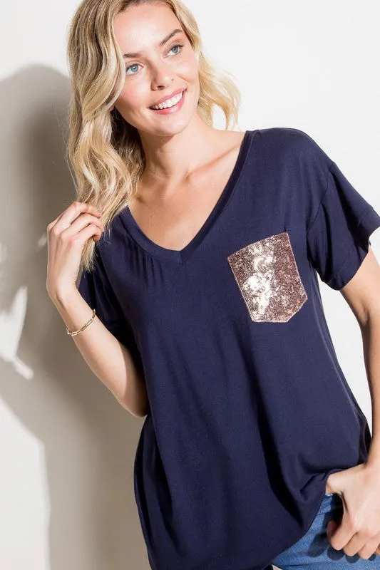PLUS SOLID SEQUIN POCKET BOXY TOP