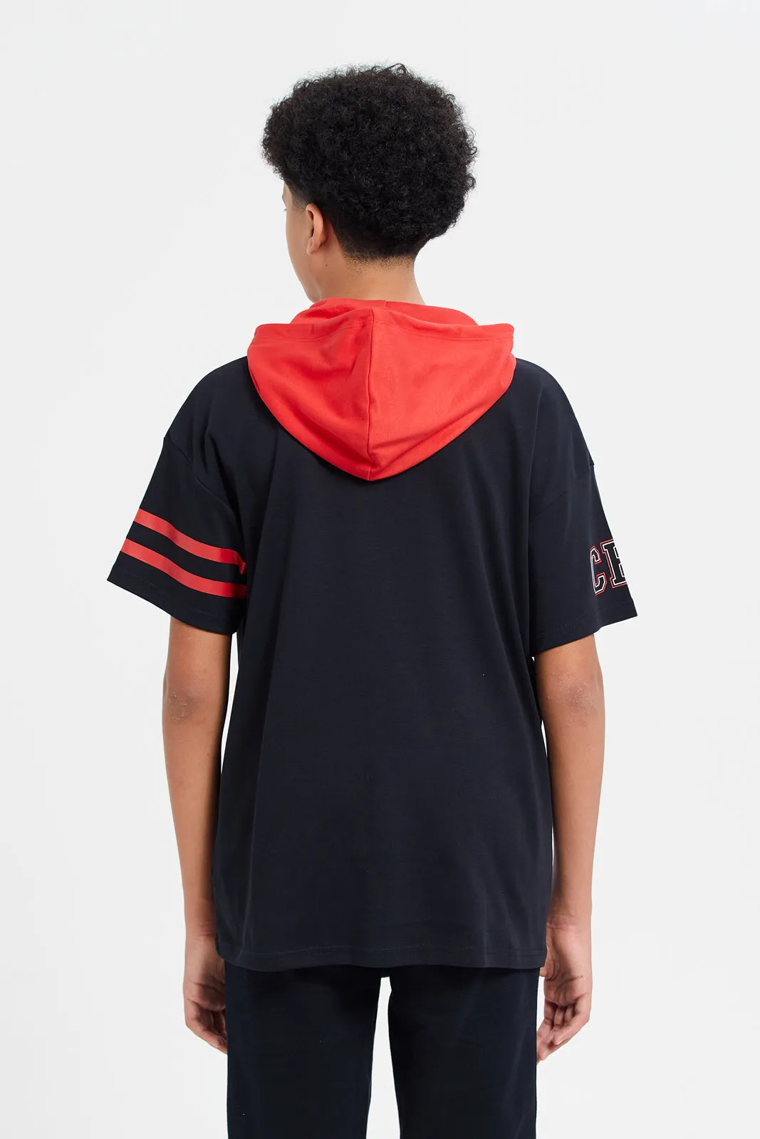 Senior Boys Black Chicago Bulls Cut And Sew Hoody T-Shirt
