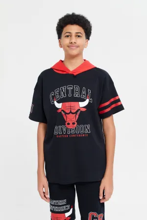 Senior Boys Black Chicago Bulls Cut And Sew Hoody T-Shirt