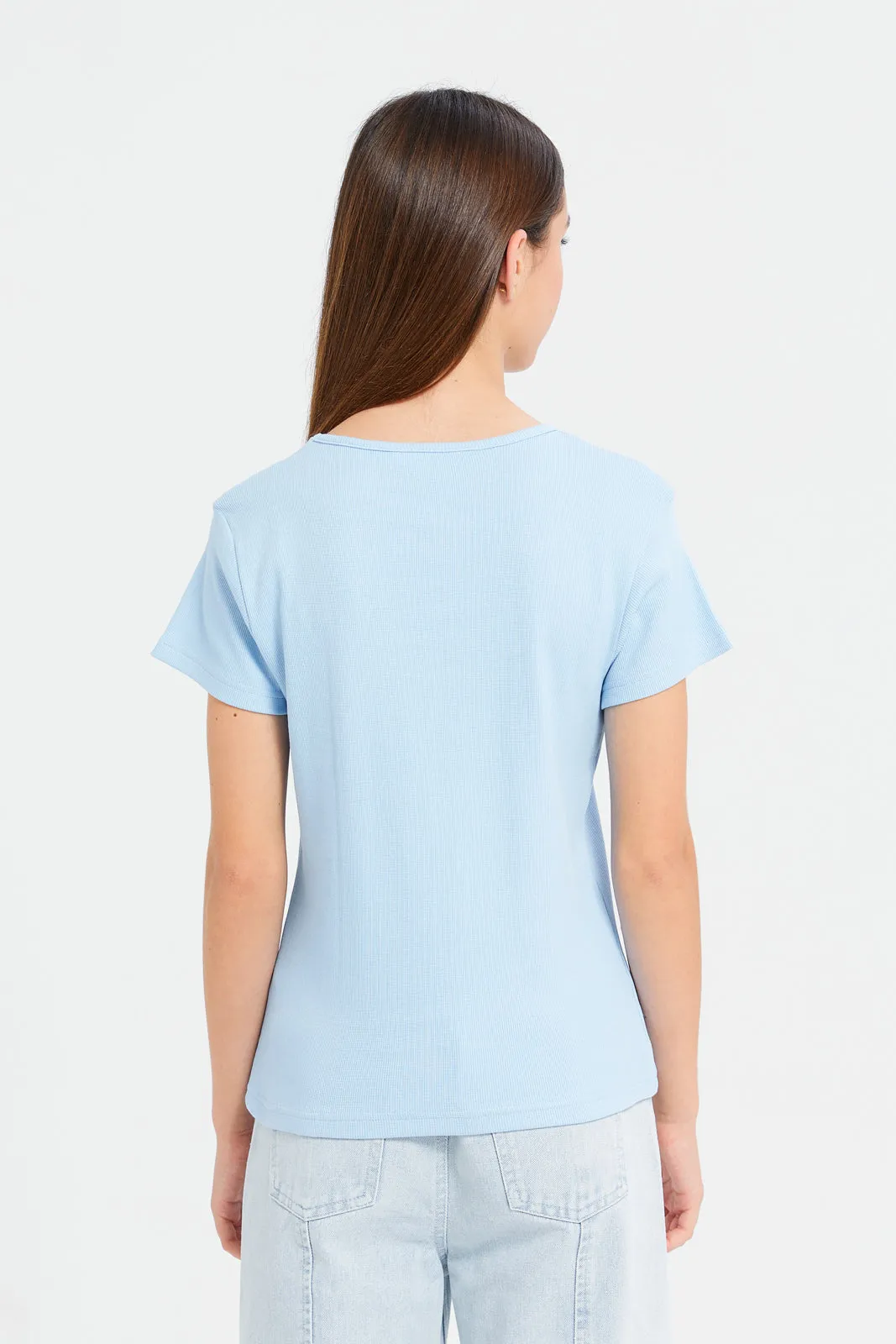 Senior Girls Blue Rib Top With Pearls