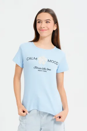 Senior Girls Blue Rib Top With Pearls