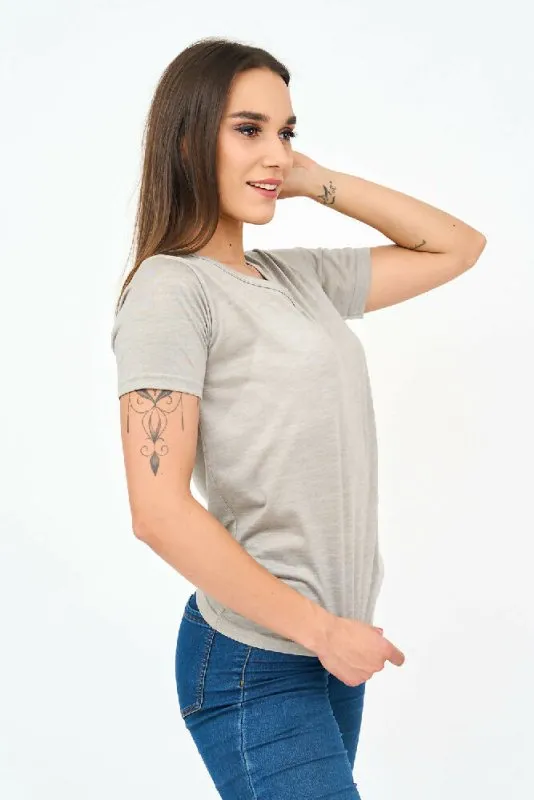 Short-Sleeved V Neck Women's T Shirt in Grey