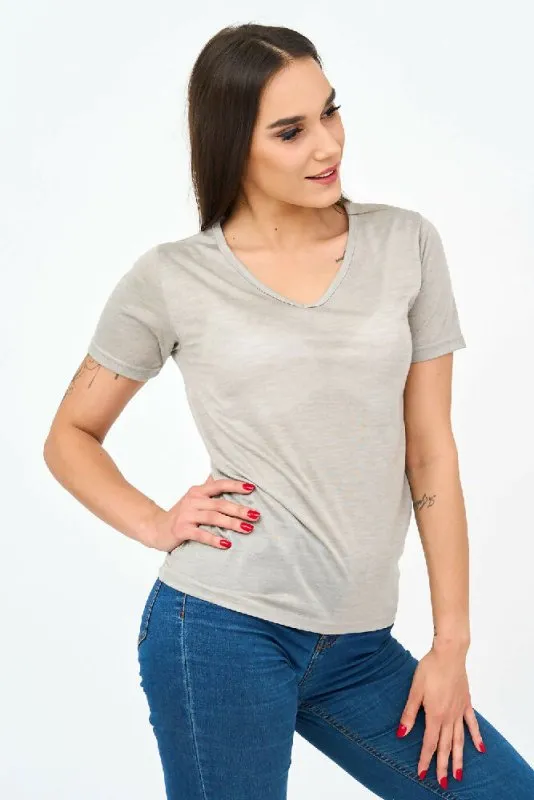 Short-Sleeved V Neck Women's T Shirt in Grey
