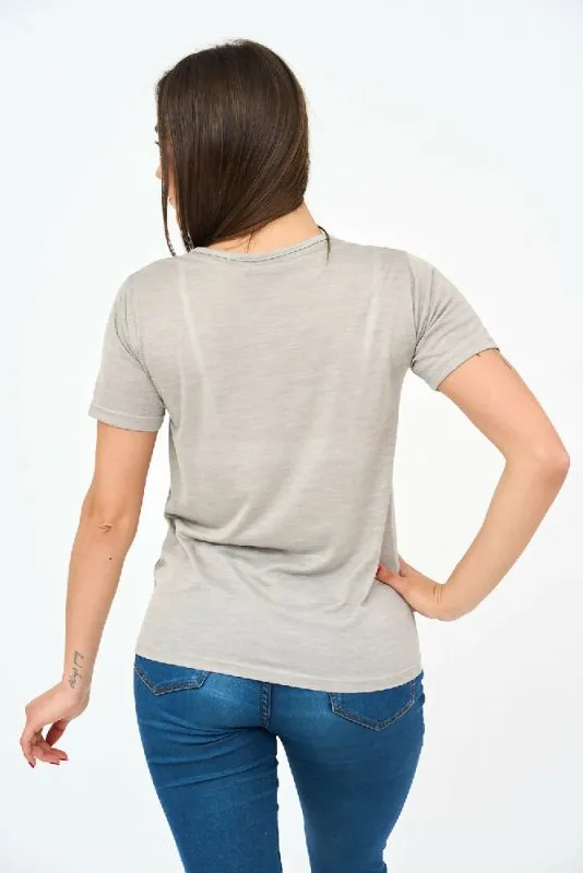 Short-Sleeved V Neck Women's T Shirt in Grey