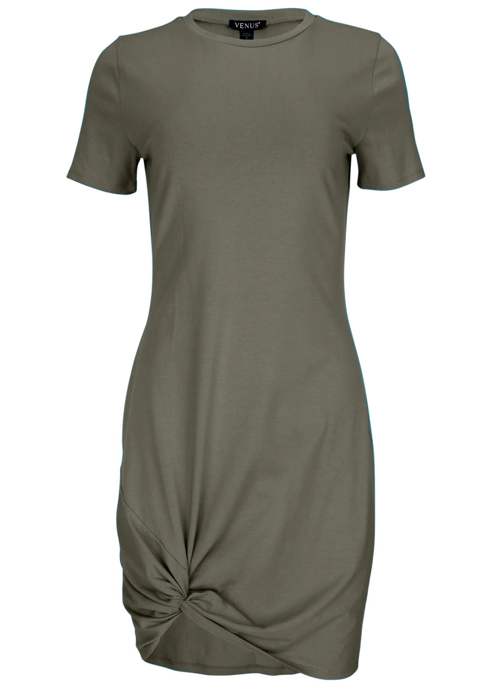 Side Twist T-Shirt Dress - Olive