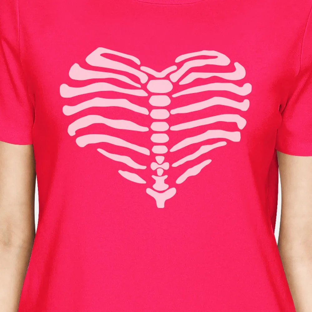 Skeleton Heart Womens Hot Pink Shirt